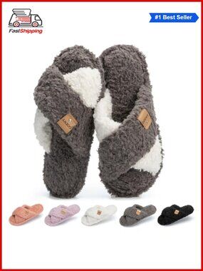 ✨ Fuzzy Open Toe Slippers for Women Cozy Memory Foam House Shoes Indoor
